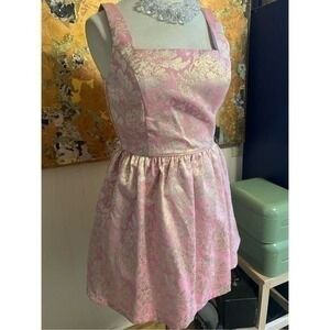 NWOT Masquerade Pink & Gold Foil Backless Mini Bow Back Dress 13/14